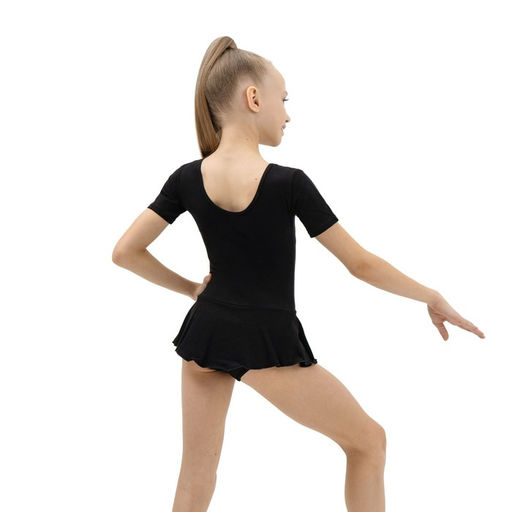 Купальник гимнастический Grace Dance, с юбкой, с коротким рукавом, р. 28, цвет чёрный  фото 4
