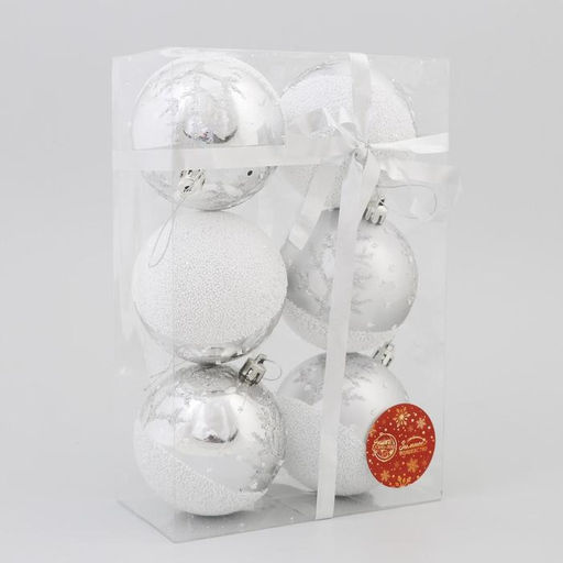 Ёлочные игрушки Заснеженный лес, шары новогодние, d=8 см, набор 6 шт., серебро - Зимнее волшебство фото 2