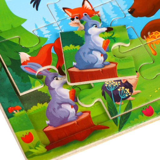 Пазлы деревянные «Лесные зверята», размер — 15×11 см, 12 элементов