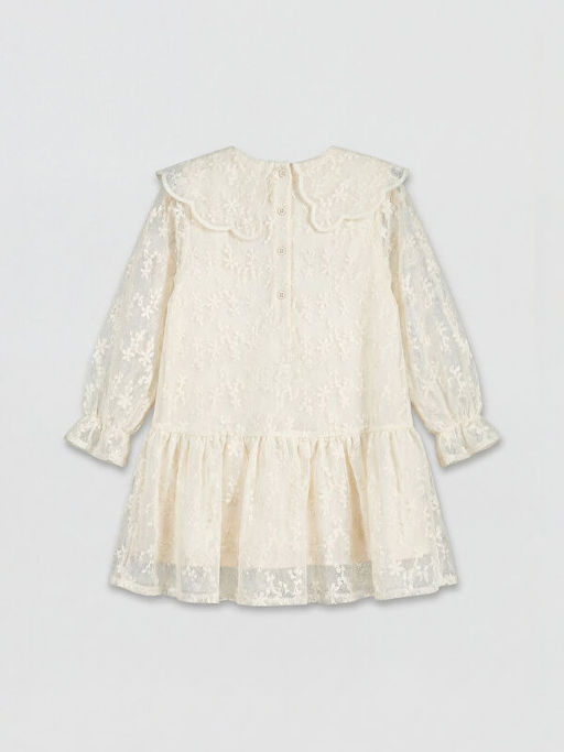 Bebe Yaka ?i?ekli K?z ?ocuk Dantel Elbise