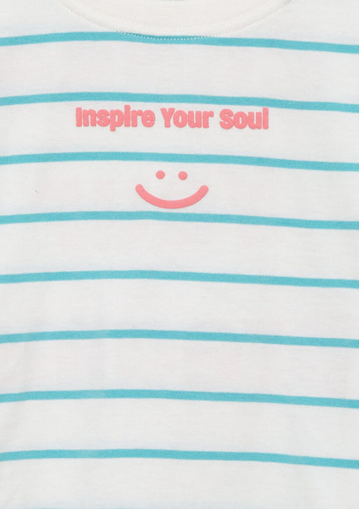 Bask?l? Yesil Cizgili Tisort - Mavi фото 5