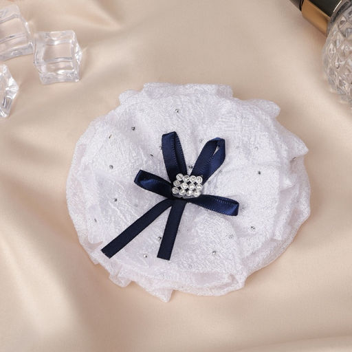 Цена за 6 шт. Бант для волос на резинке «Школьница», капельки синий бант, d=11 см, сине-белый