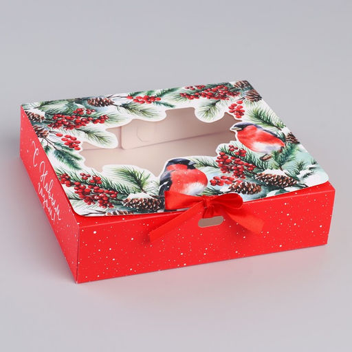 Цена за 2 шт. Коробка новогодняя складная Снегири на ветке 20 х18 х 5 см - Дарите счастье фото 2