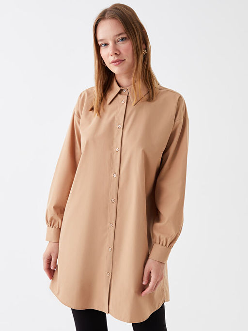 D?z Uzun Kollu Oversize Kad?n G?mlek Tunik