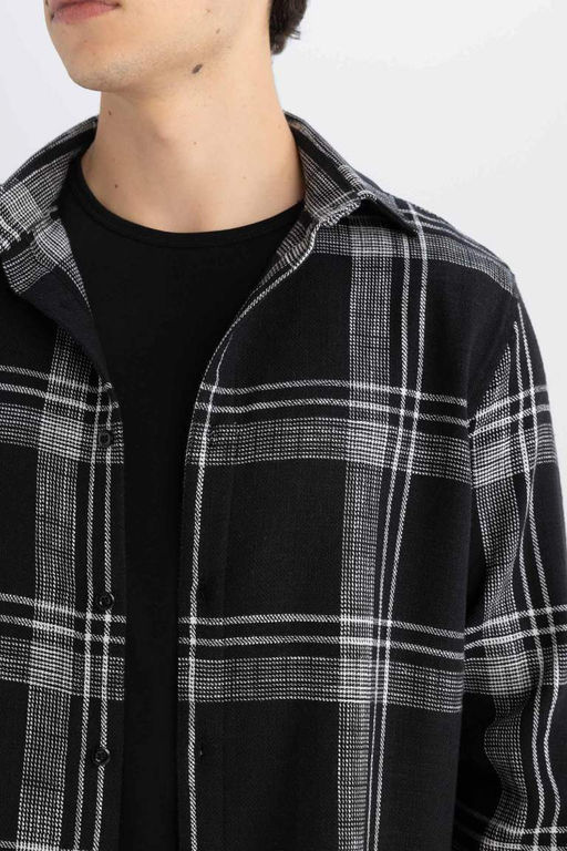 Хлопковая рубашка в клетку с длинными рукавами стандартного кроя - Defacto фото 5