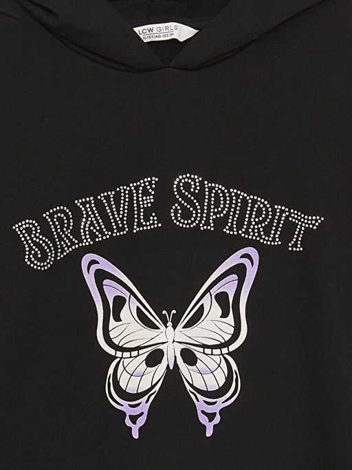 Bask?l? Uzun Kollu K?z ?ocuk Hoodie ve Tayt - Waikiki фото 3