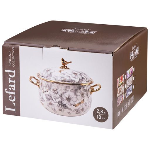 КАСТРЮЛЯ LEFARD ЭМАЛИРОВАННАЯ С КРЫШКОЙ, СЕРИЯ ФЛАНДРИЯ, 2,8Л, ДИА.18СМ  фото 3