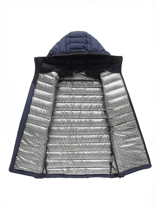 Куртка мужская стёганая с капюшоном с графеновой подкладкой темно-синего цвета 9623_1TS