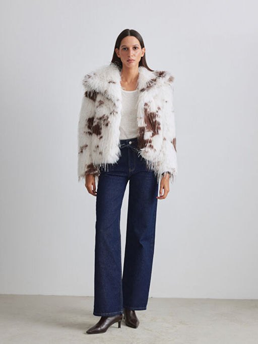 Ceket Yaka Desenli Kad?n K?rk Mont