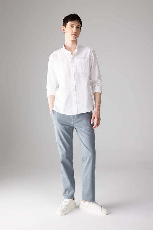 Брюки-чиносы прямого кроя из габардина с карманом на молнии и парусиновой тканью стандартного кроя - Defacto фото 2