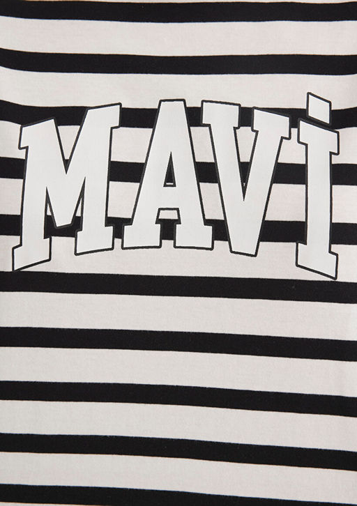 Mavi Logo Bask?l? Siyah Cizgili Tisort  фото 7