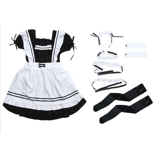 Карнавальный костюм «Милая горничная»: платье, фартук, ободок, чокер, подвязки, манжеты, чулки, р. 44–46