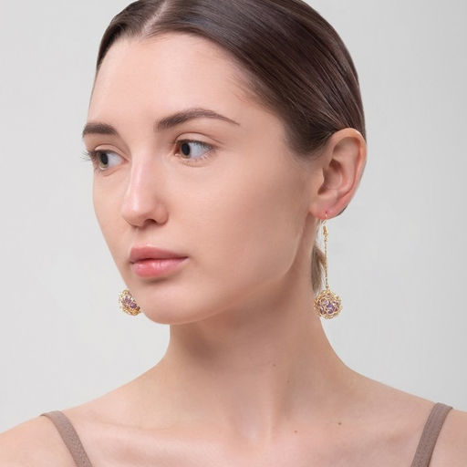 Серьги висячие Шар плетёный, цвет сиреневый в золоте, 6,5см - Queen fair фото 4