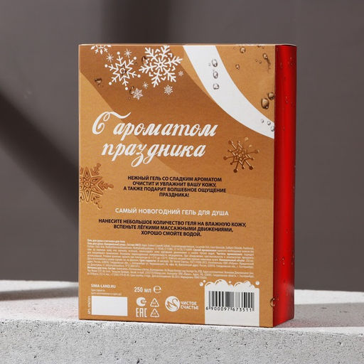 Новогодний подарочный набор косметики «Сияй», гель для душа 250 мл и мочалка для тела, Чистое счастье