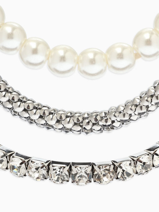 Браслеты «Стиль», (набор 3 шт.) шар №8, со стразинками, тянется, белый в серебре