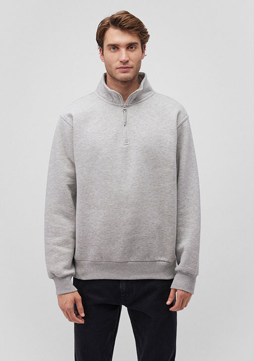 Yar? Fermuarl? Gri Basic Sweatshirt - Mavi фото 3