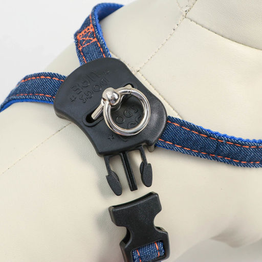 Шлейка многоразмерная регулируемая быстросъемная, ОГ+ОШ 40-70 см, до 15 кг, джинс-синяя - Пижон фото 4