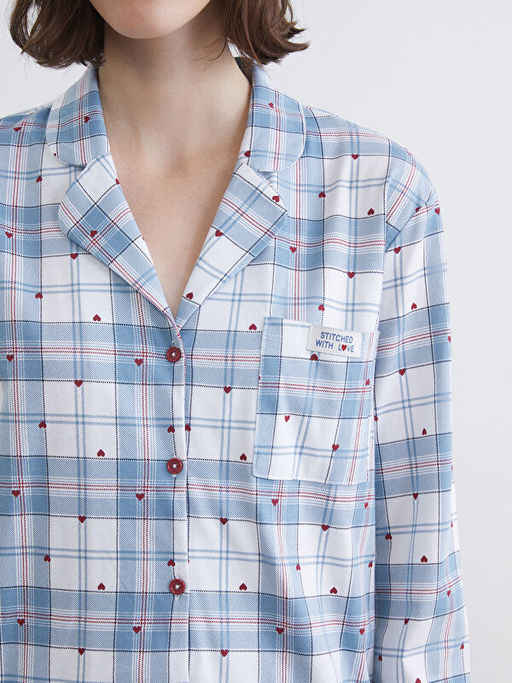 G?mlek Yaka Ekose Kad?n Pijama Tak?m?