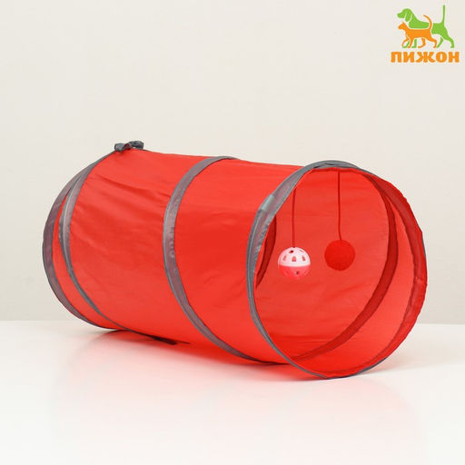 Туннель для кошек с игрушкой, 5025 см, красный