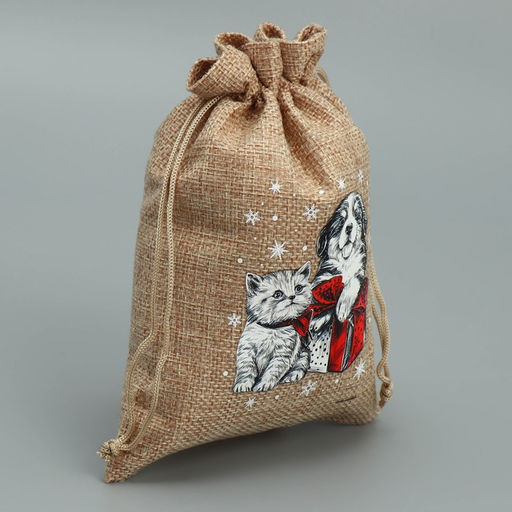 Цена за 5 шт. Мешочек новогодний подарочный с термонаклейкой Друзья, 13?18 см  1.5 см