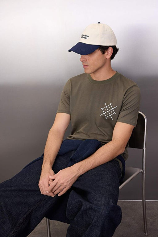 Haki Regular Fit Bisiklet Yaka K_sa Kollu Bask_l_ T-Shirt TMNSS20TS0984 - Trendyolmilla фото 2