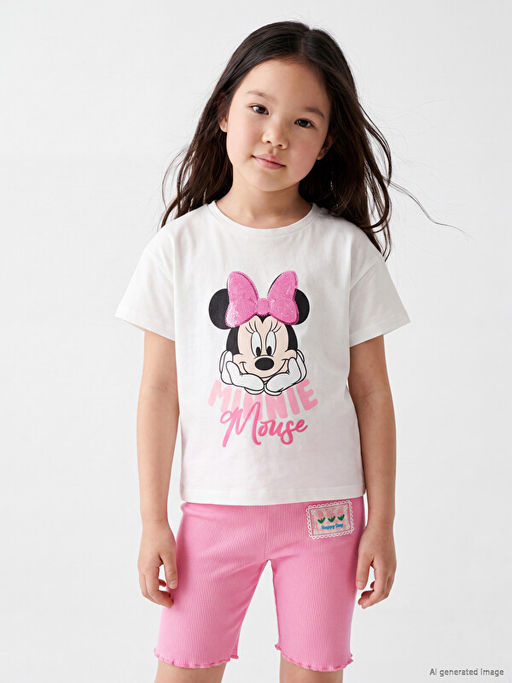 K?z ?ocuk Minnie Mouse Bask?l? Ti??rt