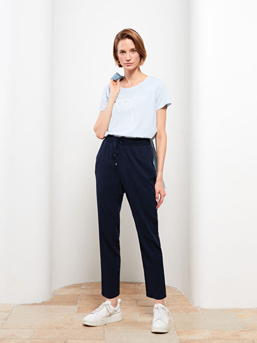 Beli Lastikli D?z Cep Detayl? Kad?n Pantolon