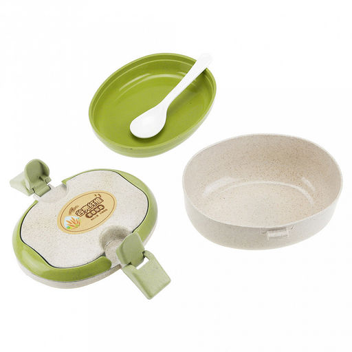 Ланч-бокс для продуктов пластмассовый Эко дом 15х14,5см h9см, 2 уровня: 0,2л 15,3х12см h2,6см; 0,4л, 15х11,8см h5,5см, с ложкой 13см, бежевый, с цветными клипсами и ручками, цвета в ассортименте: фисташковый, розовый, голубой (Китай) Пластик с доба - Домашняя мода фото 5