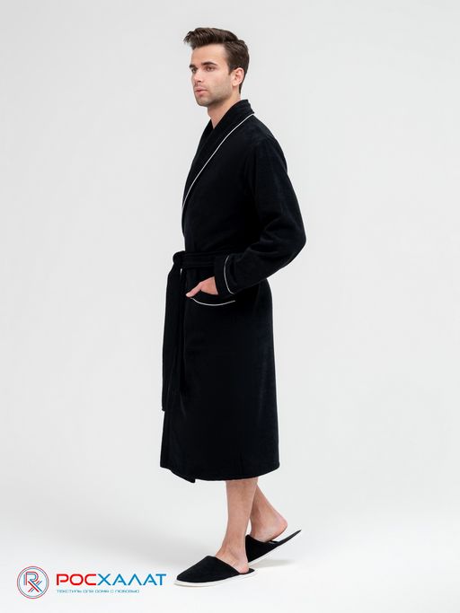 Мужской махровый халат с кантом черный МЗ-33 (100)