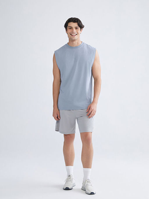 Bisiklet Yaka Bask?l? Erkek Kolsuz Ti??rt