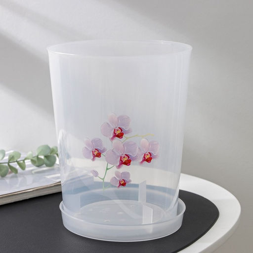 Горшок для орхидей с поддоном, 3.5 л, пластиковый, прозрачный