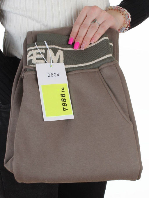 2804 GRAY/GREEN Брюки спортивные утепленные женские (95% хлопок, 5% спандекс)