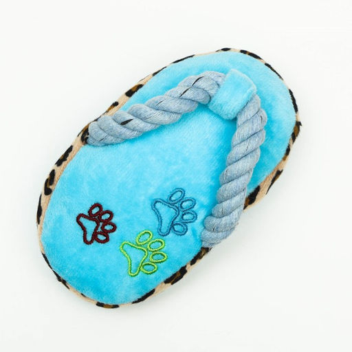 Игрушка мягкая для собак Тапок с канатом, с пищалкой, 15 см, голубая - Пижон фото 2
