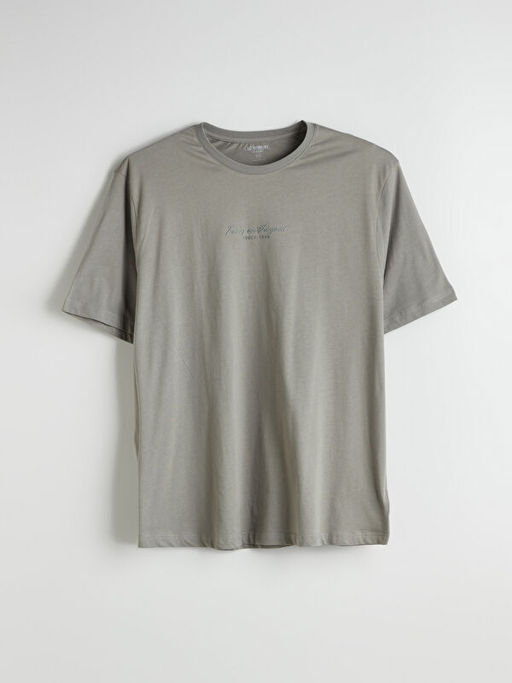 Bisiklet Yaka Bask?l? Penye Erkek Ti??rt