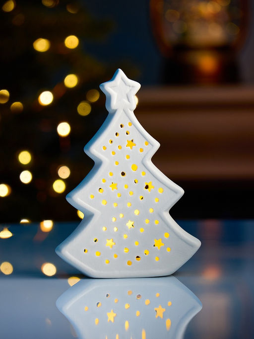 Светодиодная фигура «Ёлка звёзды» 9.7×4.5×13.7 см, 1 LED, керамика, от батареек LR44×3, свечение тёплое белое