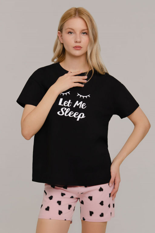 Арт. 9145 Пижама с шортами 42-50 (5 шт) Цвет:верх-черный,низ-розовый