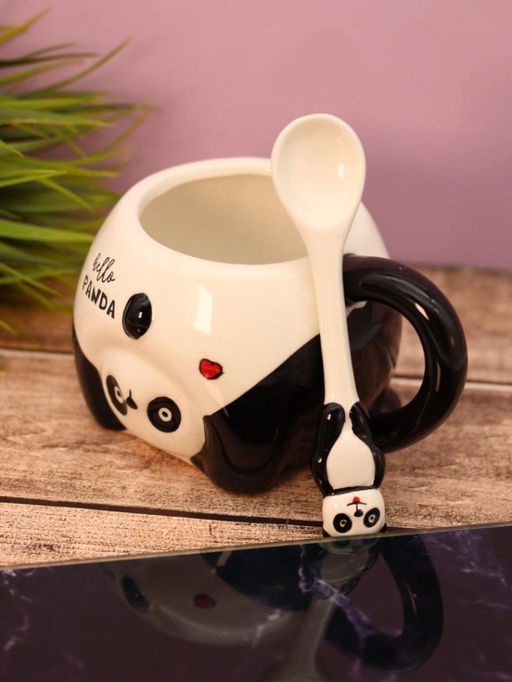 Кружка керамическая с ложкой Funny panda, black (450 мл)