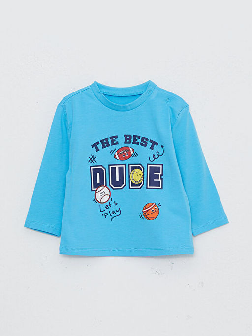 Bisiklet Yaka Uzun Kollu Bask?l? Erkek Bebek Ti??rt ve Pantolon 2li Tak?m - Waikiki фото 2