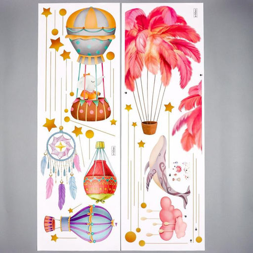 Наклейка интерьерная цветная «Воздушные шары среди звёзд», 30×90 см, набор 2 листа