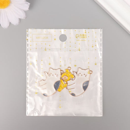 Цена за 4 шт. Декор для творчества металл, эмаль «Котик с мышкой», набор 2 шт., 3.3×3 см