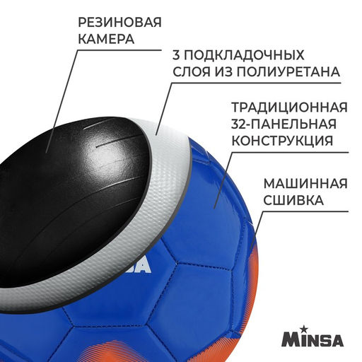 Мяч футбольный MINSA, PU, машинная сшивка, 32 панели, р. 5  фото 3