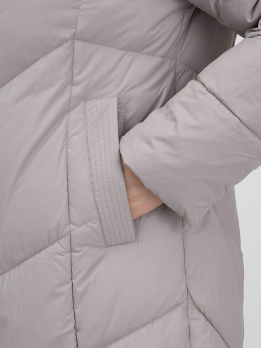 Пальто зимнее утепленное с капюшоном женское серого цвета 7628Sr - Mtforce фото 7