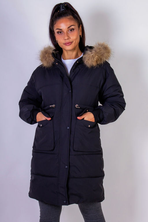 Зимняя удлиненная парка с капюшоном натуральный мех арт.617