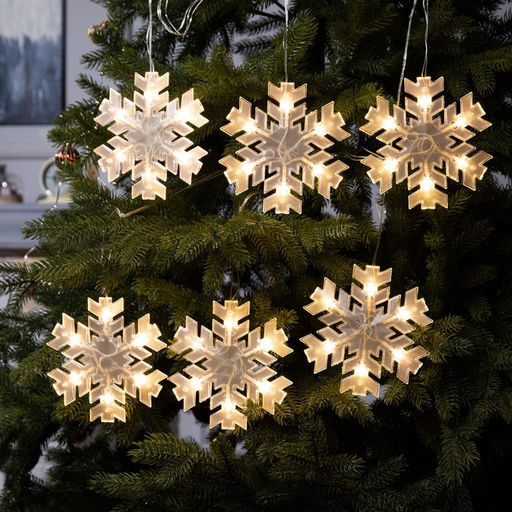 Гирлянда Нить 2 м с насадками Снежинка матовая, IP20, прозрачная нить, 36 LED, свечение тёплое белое, 220 В