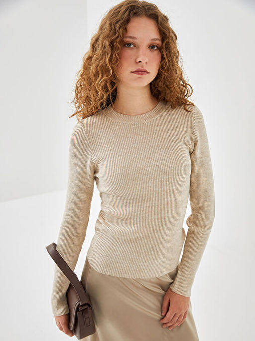 Bisiklet Yaka Dokulu Kad?n Triko Kazak