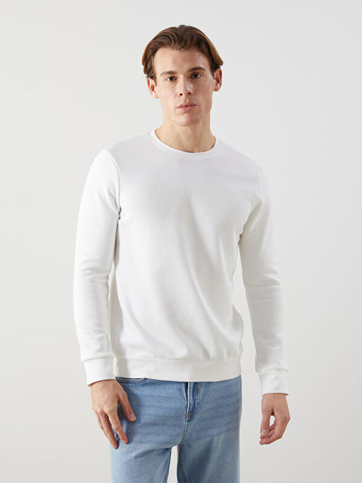 Bisiklet Yaka Bask?l? Erkek Kal?n Sweatshirt