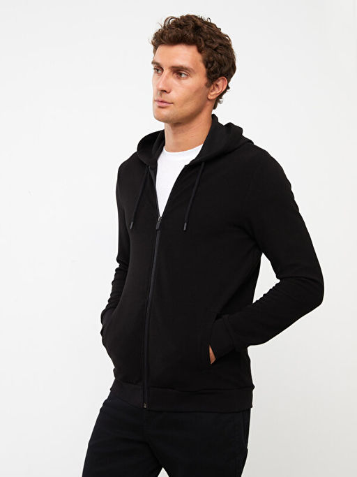 Kap??onlu Uzun Kollu Erkek Fermuarl? Sweatshirt