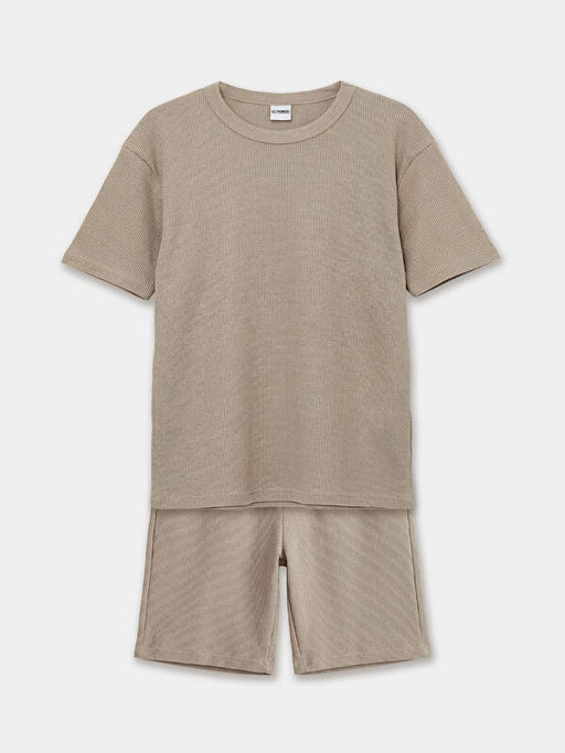 Bisiklet Yaka K?sa Kollu Erkek ?ocuk Waffle Tak?m