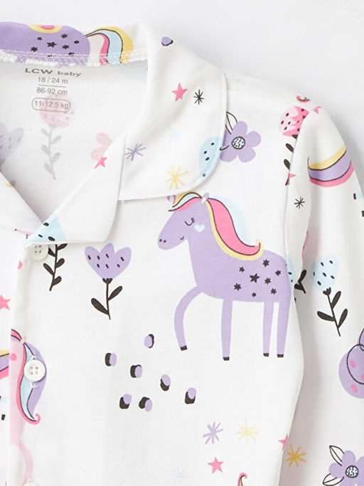 Polo Yaka Uzun Kollu Bask?l? K?z Bebek Pijama Tak?m - Waikiki фото 3