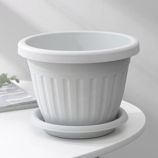 Горшок для цветов с поддоном Сильвер ЭКО, 2.6 л, d=20 см, пластиковый, светло-серый - Simaland фото 2